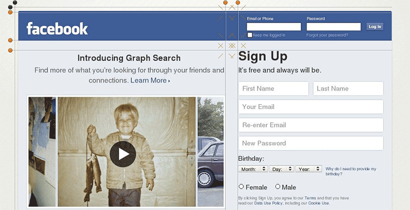 Negative space example using Facebook.com