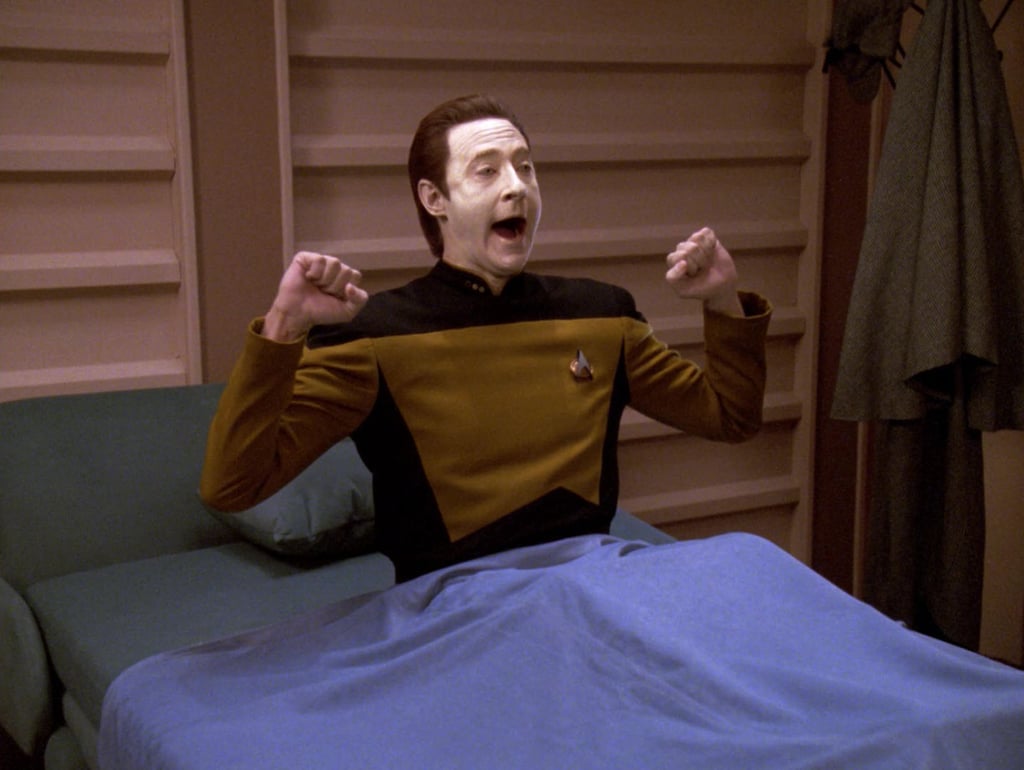 Data from Star Trek: The Next Generation in sheets. Get it, Data Sheets? 