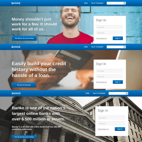 Banko's three variations on its value proposition. 