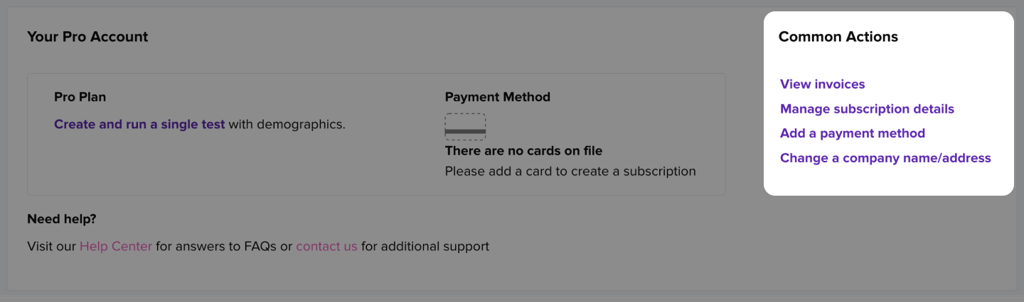Common actions you can take from the Subscription page.