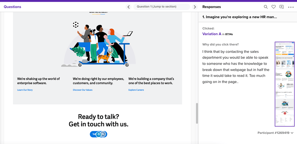 The click test also showed that only 3% of visitors interacted with the contact CTA at the bottom of the homepage.