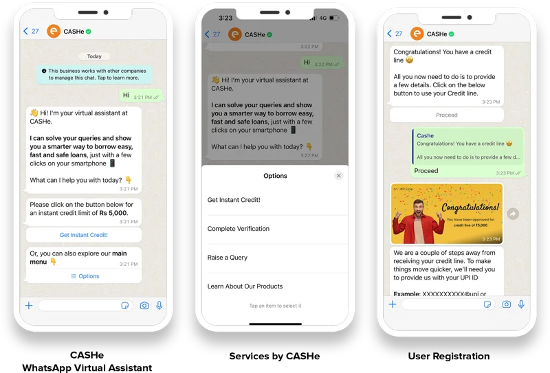 Example of conversational UI in financial applications: CASHe. 