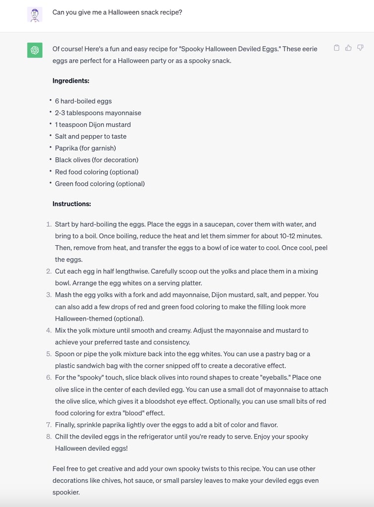 chatgpt output for can you give me a halloween snack recipe?