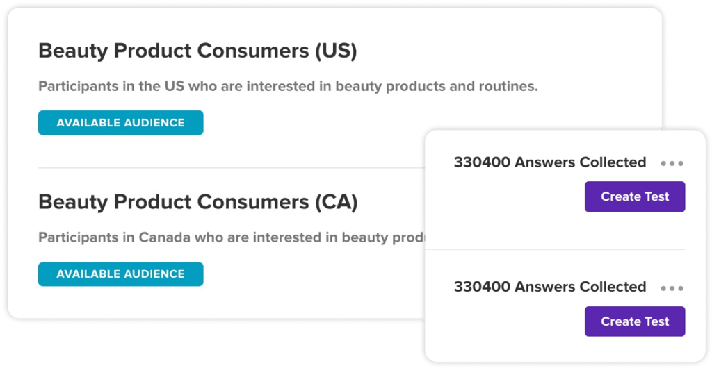 research panel feature callout - beauty product consumers answers