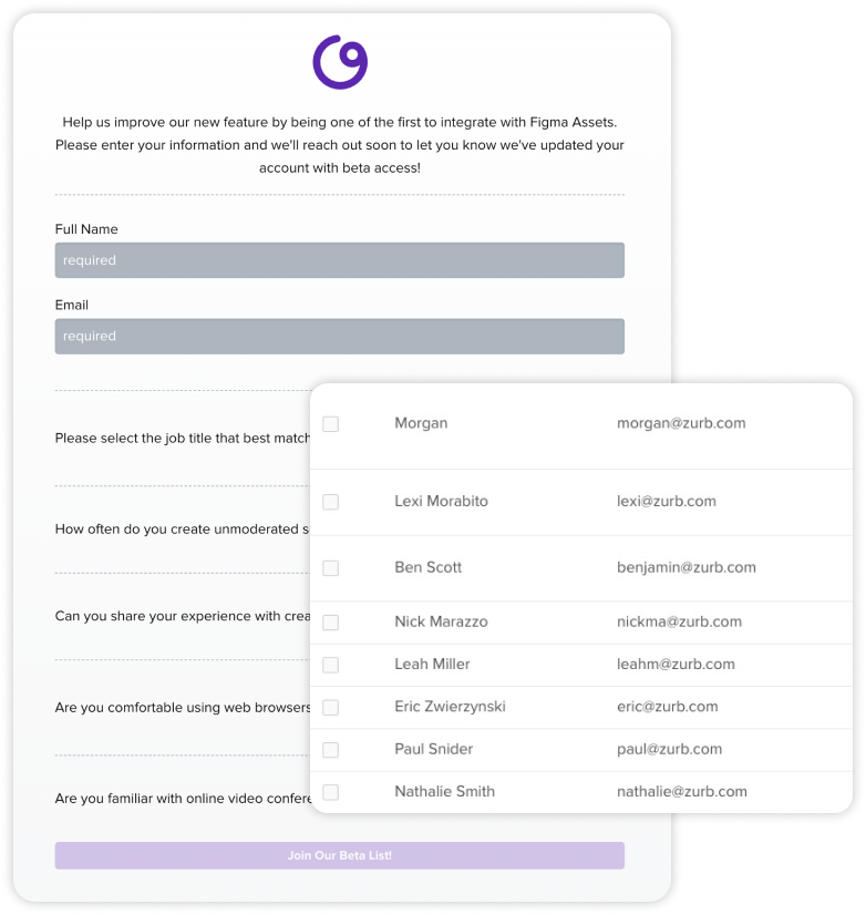 research panel feature callout - beta access list