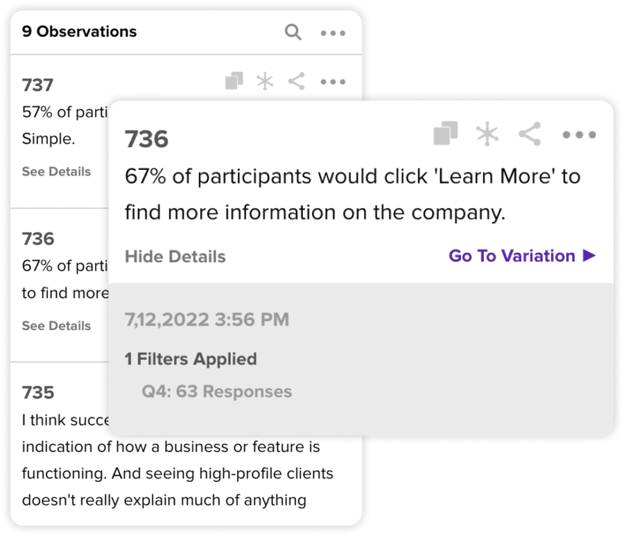 research repository feature callout - observations filters applied