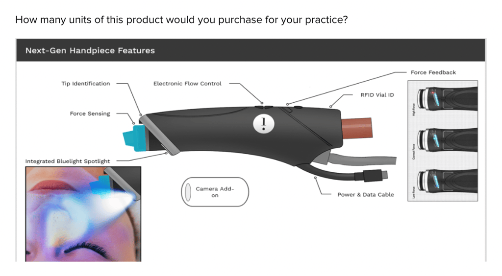 UXR survey question asking SkinSavvy customers how many units of their product would they purchase