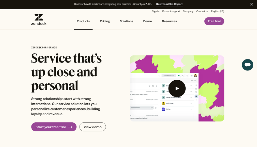 Zendesk landing page