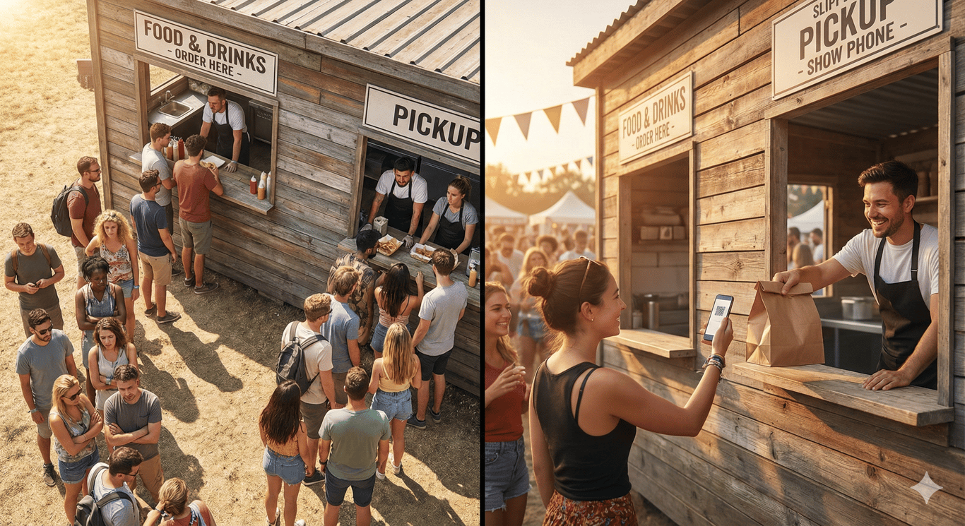 Before and after comparison: Vendor with long queues vs smooth handoff with SLIPP