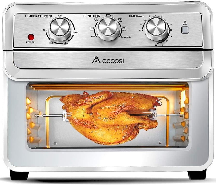 Aobosi Air Fryer Toaster Oven Rotisserie Convection Oven Countertop 6-in-1 Toast Bake Broil Airfry Dehydrate Reheat 23 Liters XL Large Capacity Recipe 1700W