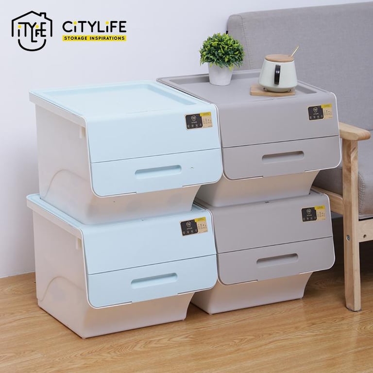(BUNDLE OF 4) - Citylife 35L Stackable Storage Box with Front Opening X-8181