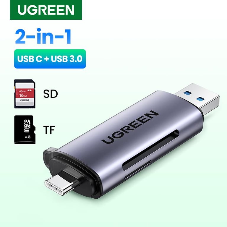 UGREEN 2 in 1 Card Reader USB 3.0 for SASMUNG S20+/S10+/S9/Note 10/Huawei P40/Dell/Lenovo/ThinkPad USB 3.0 SD TF OTG Type C Smart Memory Card Adapter for Laptop USB 3.0 Cardreader SD Card Reader Read 2 Cards Simultaneously-Type C