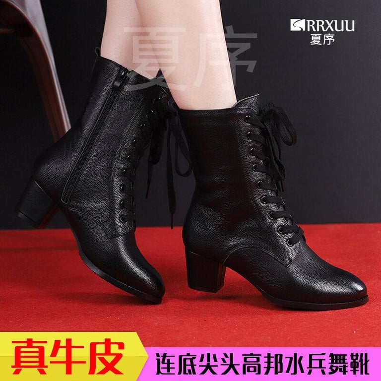 Sailor Dance Boots Outwear Dance Shoes Women's Autumn and Winter Warm Boots 2021 New Genuine Leather Square Dance Shoes Soft Bottom