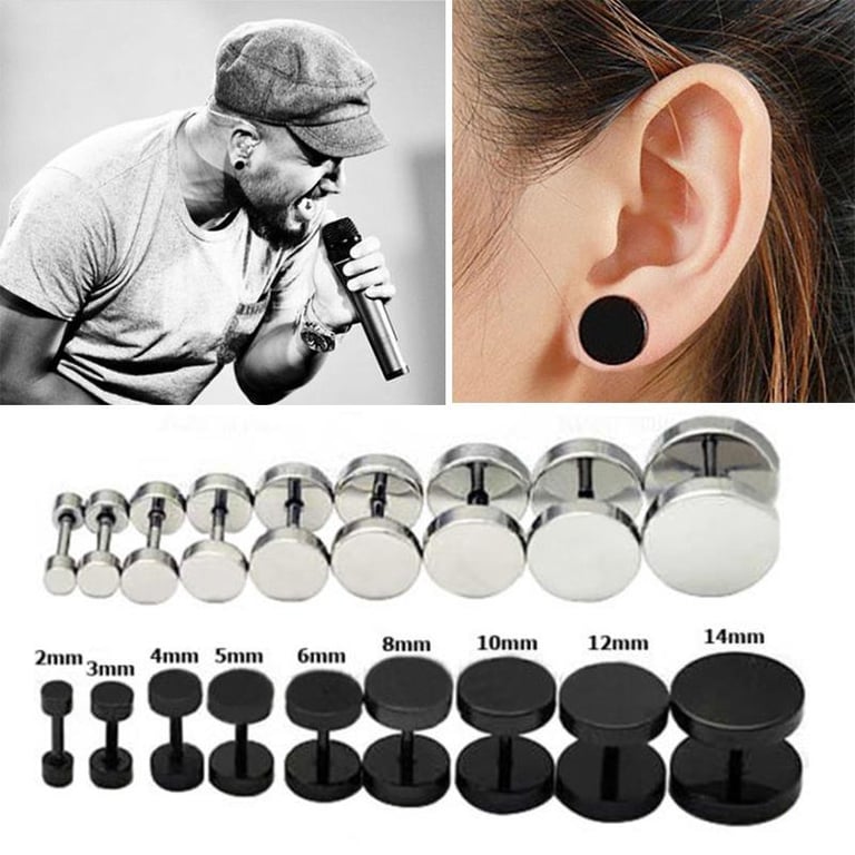 Eelux 1Pair 2PCS Mens Barbell Punk Gothic Stainless Steel Ear Studs Earrings Unisex
