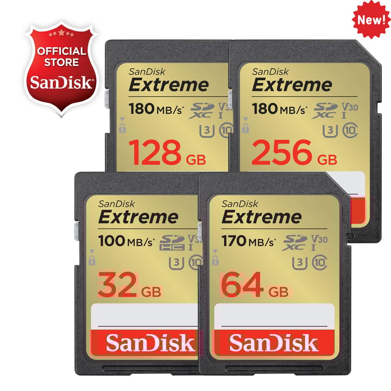 [NEW] SanDisk Extreme SDHC UHS-I card U3 V30 (Up to 180MB/s Read, 130MB/s Write) SDSDXVT/SDSDXV2/ SDSDXVA/SDSDXVV (32GB / 64GB / 128GB / 256GB)