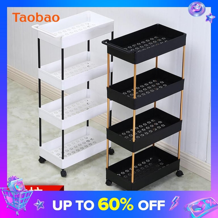 Narrow Trolley Storage Rack Kitchen Bathroom Bathroom Multi-Layer Floor Mobile Bookshelf Snack Storage Rack Heightened