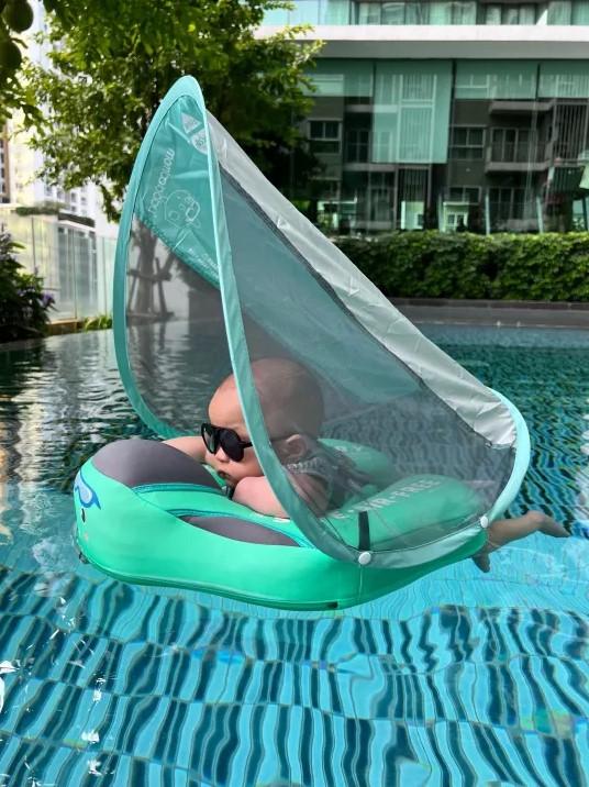 Baby Swimming Pool Float with Removable UPF 50+ UV Sun Protection Canopy,Toddler Inflatable Pool Float Mambobaby Solid Non-inflatable Newborn Chest Floater Baby Waist Float Lying Swimming Ring Pool Toys Swim Ring Swim Trainer For Infant float for kids