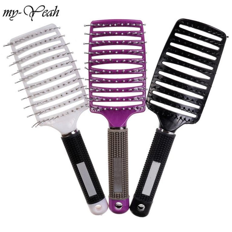 myyeah Hair Salon Heat-resistant Massage Combs Curved Hair Brushes Hairdressing Styling Vent Design Hair Tool- Random color
