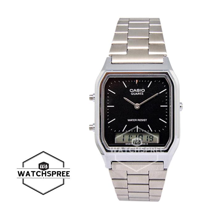 [Watchspree] Casio Vintage Series Standard Analog Digital Silver Stainless Steel Band Watch AQ230A-1D AQ-230A-1D AQ-230A-1