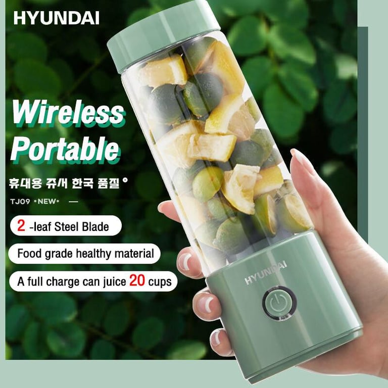 -Hyundai 400ML Fruit Blender Juicer Cup 1300mAh 4 Blades Wireless Portable Mini USB Rechargeable Blender Mixer Waterproof