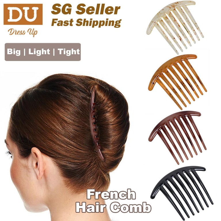 [SG | Extra Firm] 10cm Large Bar French Pleat Hair Style Hair Comb, 7 Teeth Elegant Stewardess Hairstyle Chignon Hair Comb