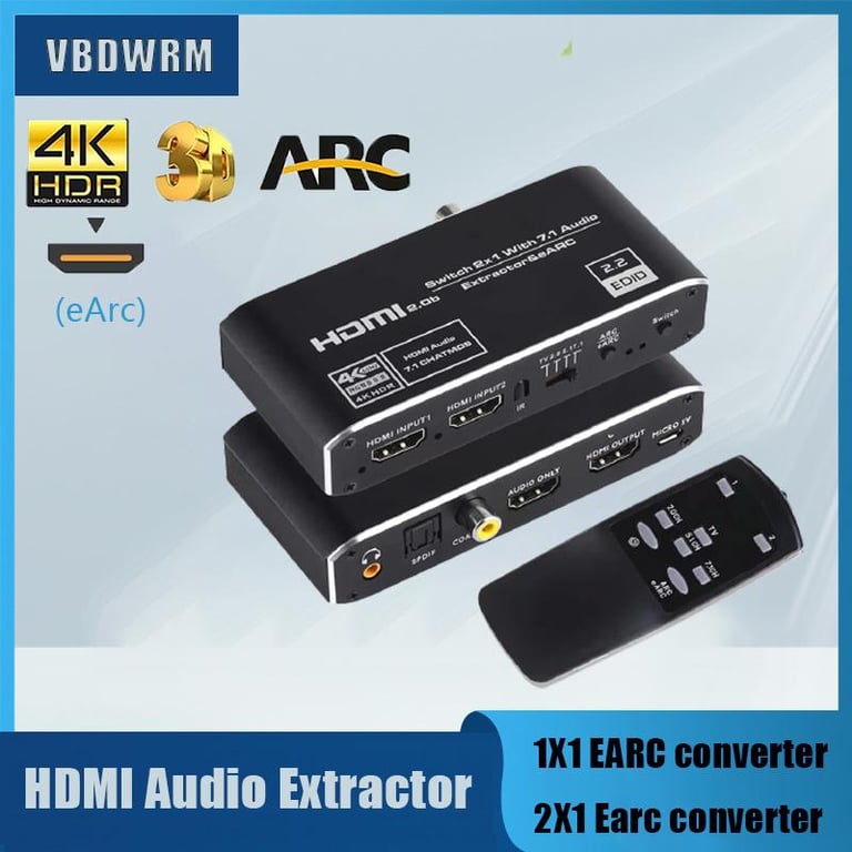 HDMI Earc adapter 4K 60Hz HDMI Earc audio extractor Switch 4K 60Hz HDMI 2.0 audio extractor with Earc 7.1Ch HDMI to toslink/coaxial 5.1+HDMI 7.1ch audio for Xbox Series X PS5 PS4 pro