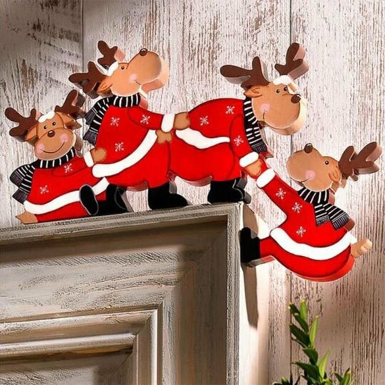 Christmas Door Frame Decoration Santa Claus Elk Wooden Christmas Decorations 2022 Xmas Door Decor Window Decoration For Home