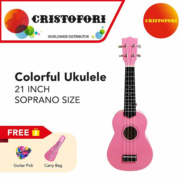 Colorful Ukulele (Color: Pink) (Size: Soprano, 21 inch) With Matching Color Carry Bag