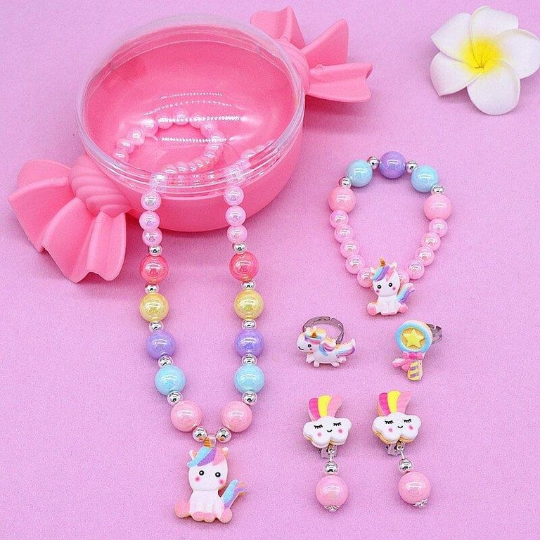 Kids Girl Candy Colors Necklace 6-Pieces Jewelry Set Cartoon Gift Accessories for Kids Girls