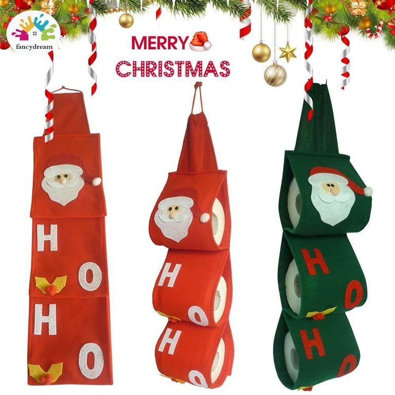 fancydream Santa Claus Toilet Paper Covers Sets Christmas Holiday Toilet Paper Holders Bathroom Papers Bag Pouch Xmas Home Decor