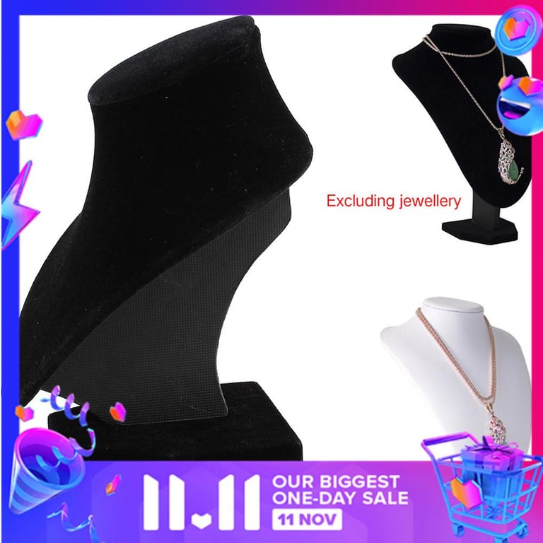 Black&White Velvet Necklace Display Stand Padded Mannequin Neck Jewellery Holder