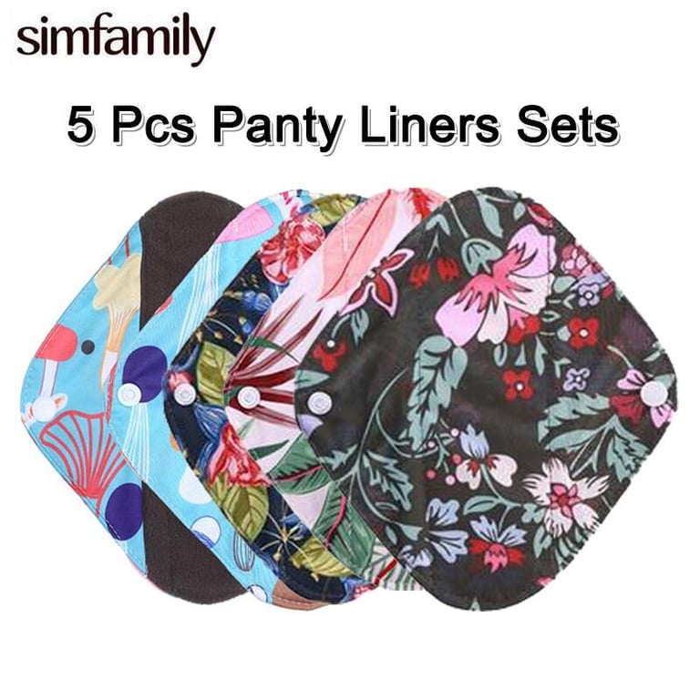 [simfamily]5pc Reusable Women Sanity Napkins Panty Liners Set Bamboo Charcoal Daily Use Sanitary Pads Mama Menstrual Pads