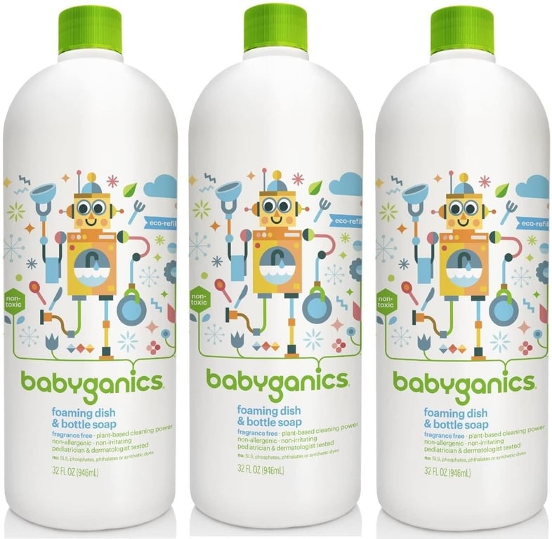 (READY STOCK) Babyganics Foaming Dish and Bottle Soap Refill, Fragrance Free, 32 Ounce (3 Pack)
