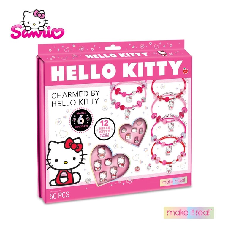 HELLO KITTY Fashion Jewelry Charm Bracelet Set by MAKE IT REAL - DIY Charm Bead Bracelet Craft Jewelry for Kids [Licensed]