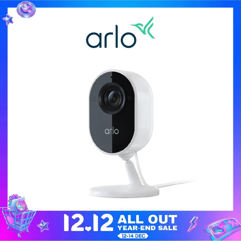 Arlo Essential Indoor Security Camera | 1080p Full HD Video | Automated Privacy Shield | 130° Viewing Angle | 2-Way Audio | Direct to Wi-Fi, No Hub Needed | Works with Alexa and Google Assistant | White | VMC2040