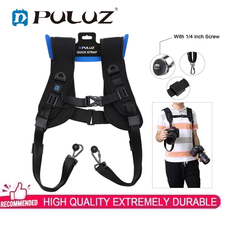 PULUZ Quick Release Double Shoulder Professional Rapid Camera Shoulder Sling Neck Wrist Strap for Canon Nikon Sony DSLR ILDC DV Outdoor Shooting