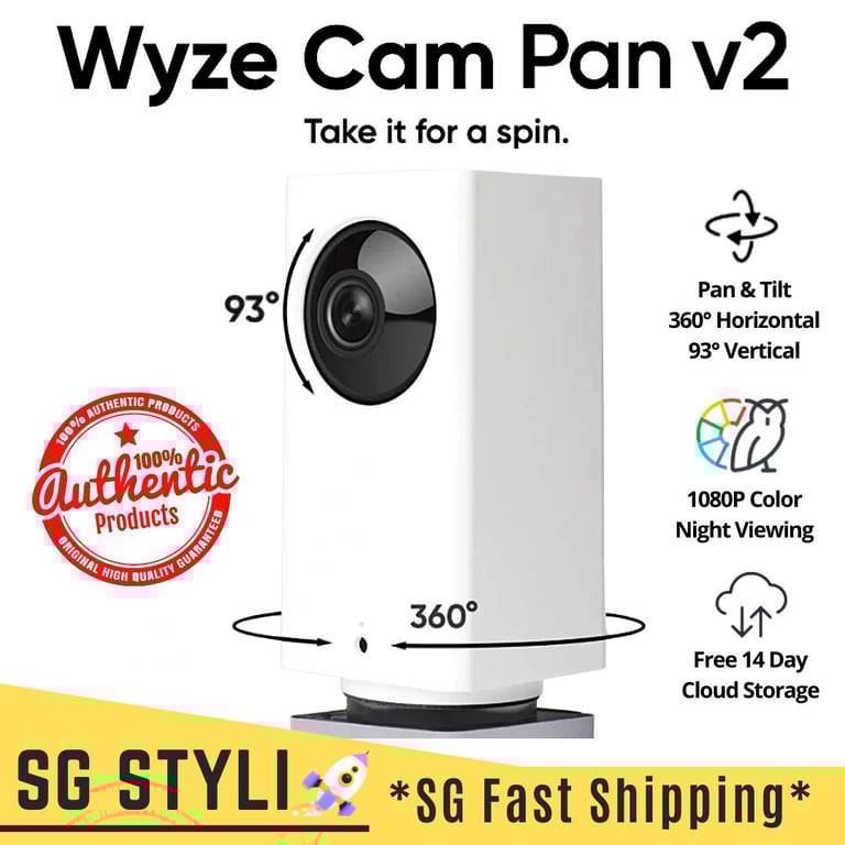 💯Wyze Cam Pan V2 1080p HD Pan/Tilt/Zoom Video Camera, 2-Way Audio, Color Night Vision, Alexa *2-3 Days Delivery*