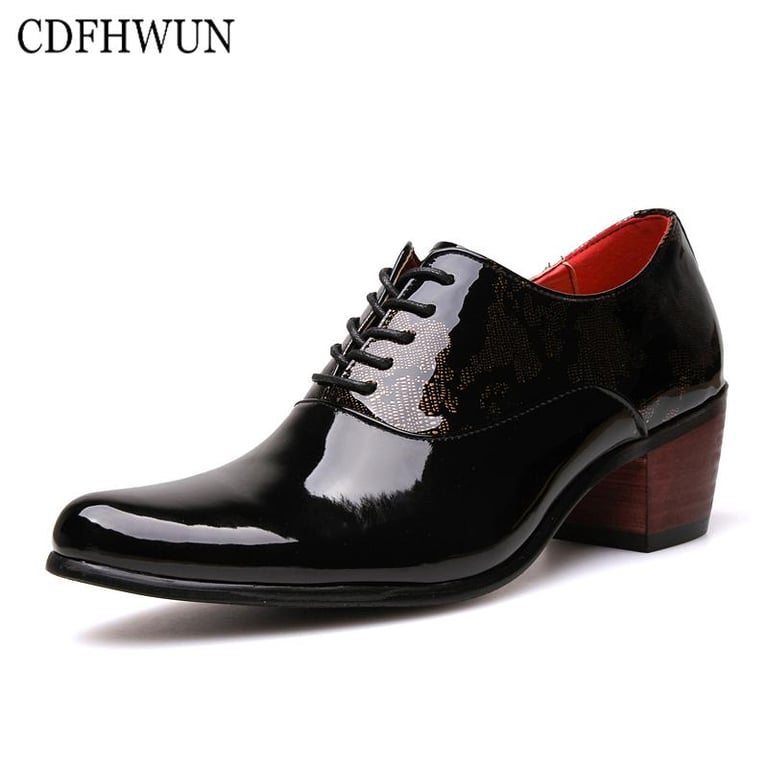 CDFHWUN Formal Shoes for Men High Heels Pointed Toe Leather Shoes Increased Shoes Business Shoes Lace-Up