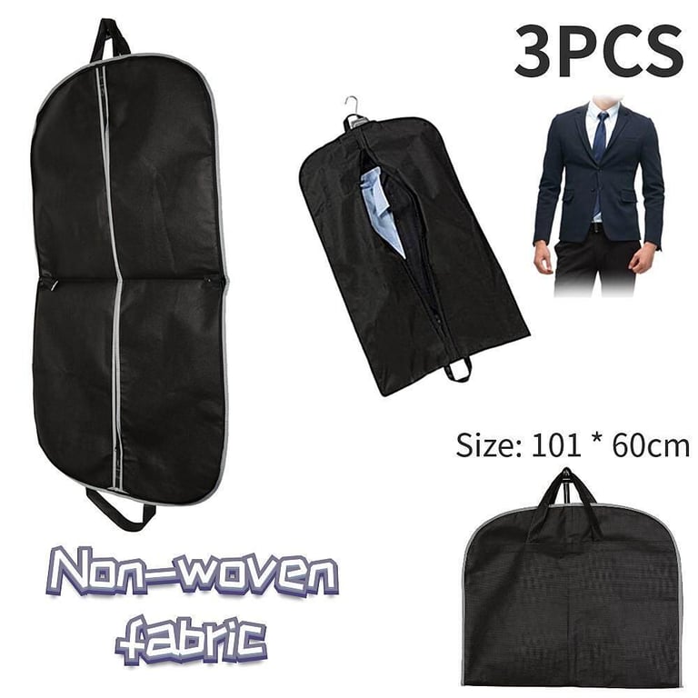 【Ready Stock】3pcs Garment Bag Dustproof  Suit Dress Coat Garment Storage Travel Carrier Bag Cover Hanger Protector (Black-101 * 60cm)