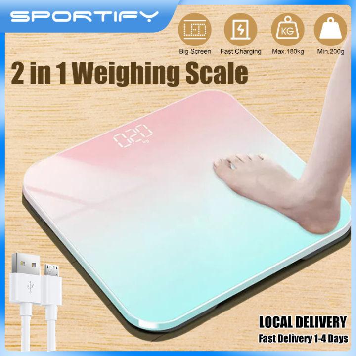 🌈 [Fashion Design][Fast Delivery] 2-in-1 Digital Weighing Scale Body Bathroom Scale Body Weight Scale USB Rechargeable Weight Machine with LED Light