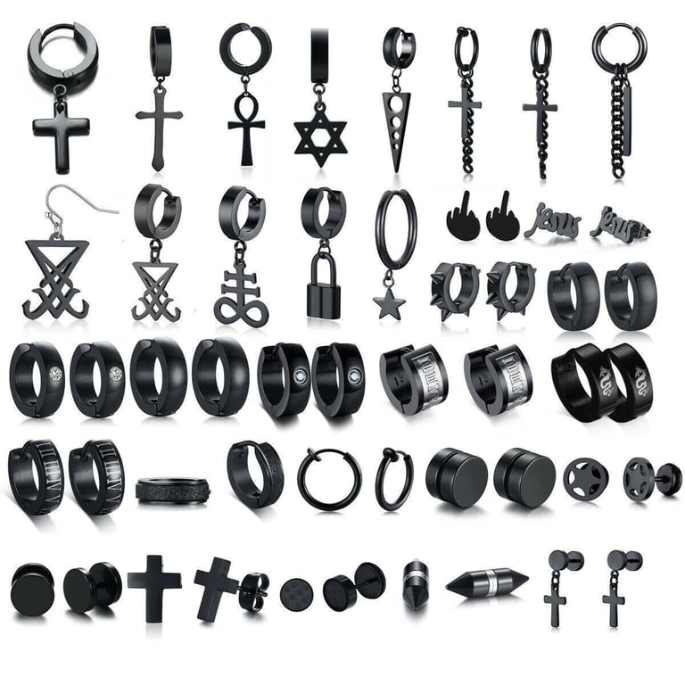 1pcs Vnox Black Hip Hop Punk Men Rock Earrings Dangle Clip & Piercing Ear Studs Drops Dangle Boy Gift Stainless Steel