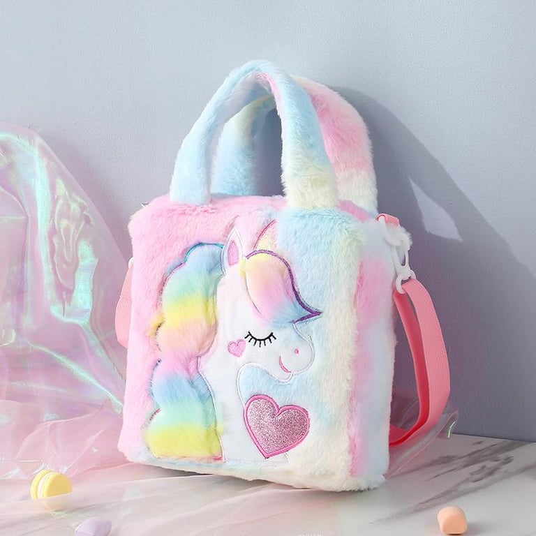 Cute Girls Children Rainbow Unicorn Embroidered Pattern Crossbody Bag Shoulder Bag Sling Bag Travel