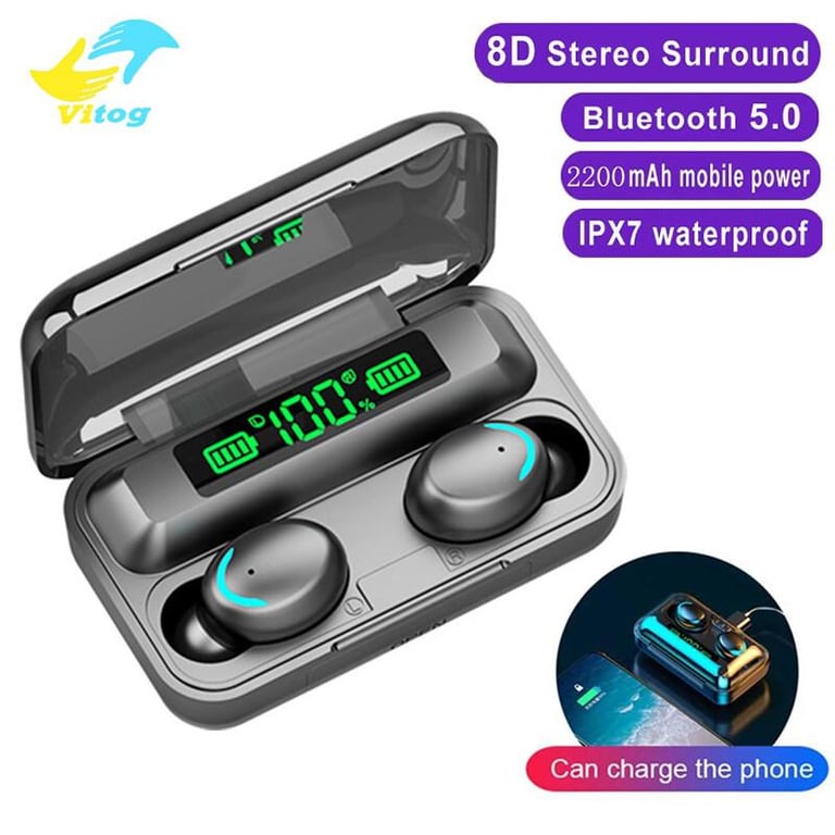 【Ready Stock】Vitog F9-5 Original Wireless Bluetooth Earphone with Mic,Noise Reduction Touch Control Handsfree Wireless Earbuds for Sports/Gaming,Waterproof HD Call Bluetooth Headset for Redmi iPhone Huawei Samsung Oppo ViVo Xiaomi Mobile Phone/Laptop