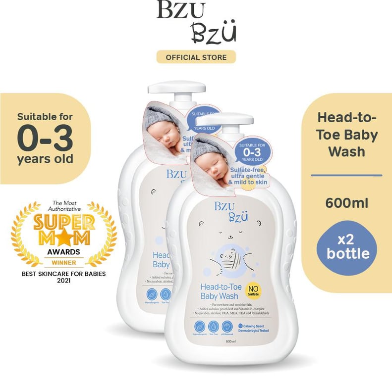 BzuBzu Head to Toe Baby Wash and Shampoo Bundle Deal, 600ml | Designed for Newborn & Sensitive Skin