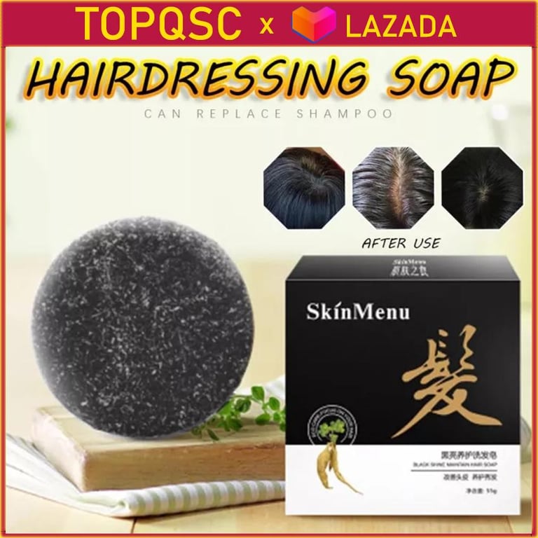 【100% Natural Organic】Soap Hair Darkening Shampoo Bar Conditioner Moisturize Repair Gray White Hair Color Dye Treatment BambooProduct description: