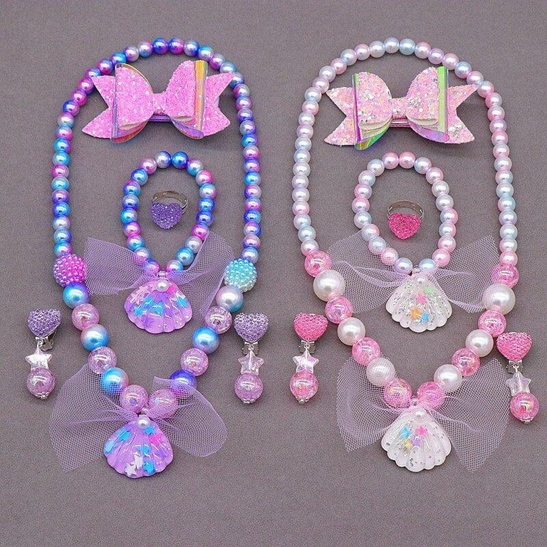 6 Pieces Mermaid Shell Necklace + Bracelet Gift Set Girl Fashion Accessories for Kids