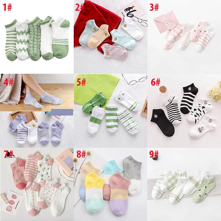 5 Pairs Fashion Cute Ankle Socks Cotton Sock Women Casual