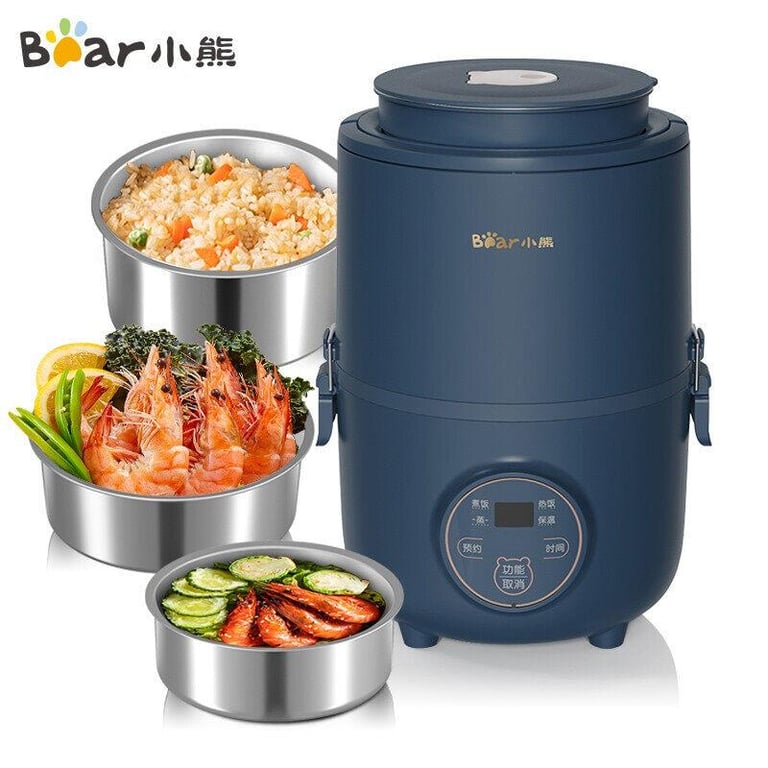 Bear Electric Hot Three Layers Lunch Box, Office Workers Will Carry Stainless Steel, Pluggable Hot Rice Cooking Magic Device, Insulated Lunch box, Bear Office Student Bento Box DFH-B15X3