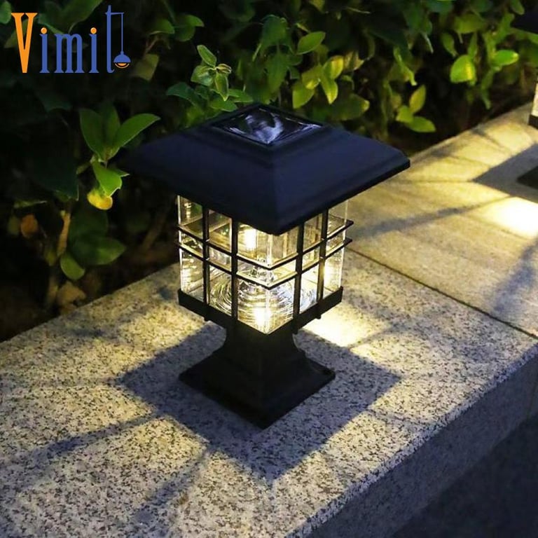 Vimite 2PCS LED Solar Post Lamp Outdoor Waterproof Automatic Sensor Bollard Pillar Lights Lawn Garden Light for House Yard Fence Christmas Landscape Decorations Warm White