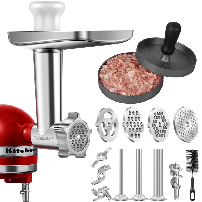 AMZCHEF Food Grinder Attachment Stand Mixer Accessories FGA Slicer and Shredder Meat Stuffer Burger Press For Stand Mixer Artisan Fine Coarse Grinding Plate Grind Meat Sausage Vegetables Cheese  For KitchenAid